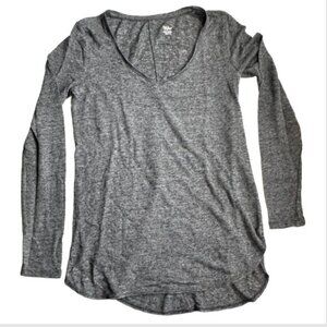 Dark Gray Mossimo Simple Basic V Neck Long Sleeve Tunic Top
